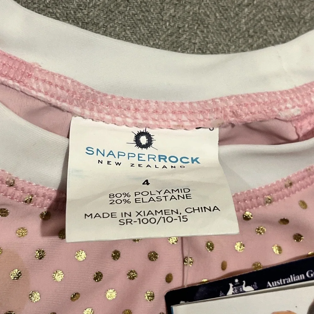 Snapper Rock Girls' Pink Gold Polka Dots Crop Bikini Top Only, Size 4, Imperfect